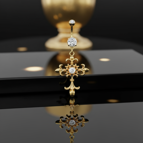 Przejdź do produktu Kolczyk do pępka  Fleur de Lis Cross