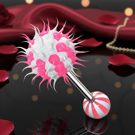 Kolczyk do języka sztanga z różowym ticklerem