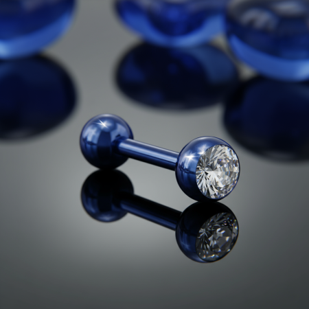 Niebieska sztanga do języka z białą cyrkonią