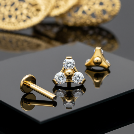 Labret gold triple crystals