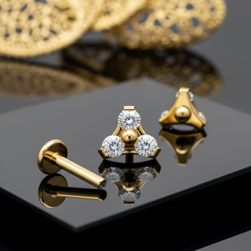 Przejdź do produktu Labret gold  triple crystals