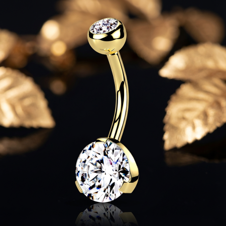 Złoty kolczyk do pępka z cyrkonią 3D