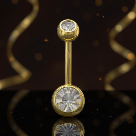 Tytanowy kolczyk do pępka gold zircon