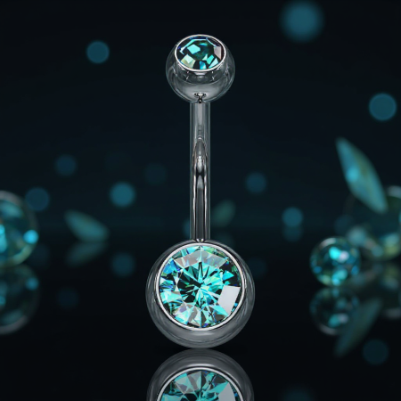 Klasyczny kolczyk do pępka z błękitnymi cyrkoniami