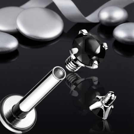 Labret z czarną cyrkonią 3D