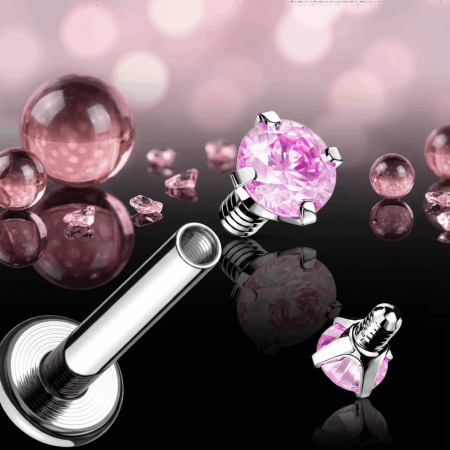 Labret z różową cyrkonią 3D