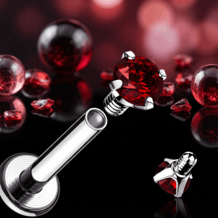 Labret z czerwoną cyrkonią 3D