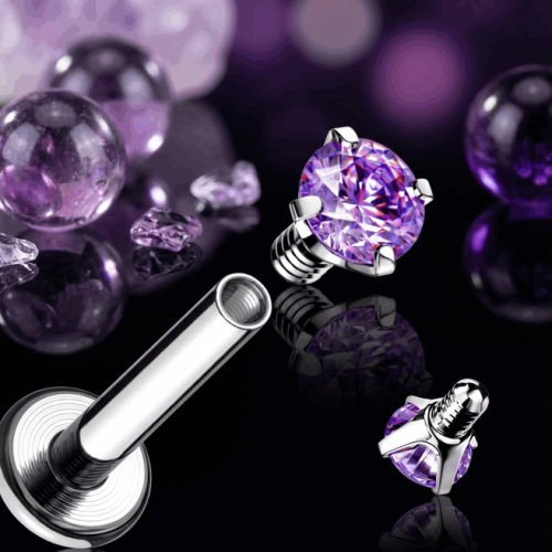 Przejdź do produktu Labret z fioletową cyrkonią 3D