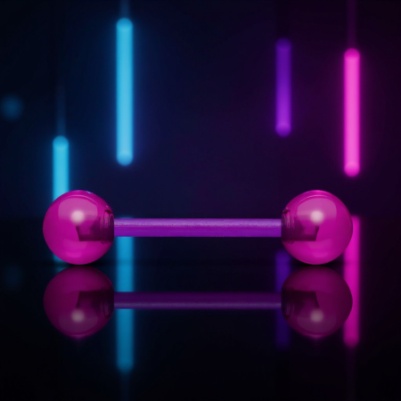 Fioletowa sztanga do języka – bioflex z akrylowymi kuleczkami