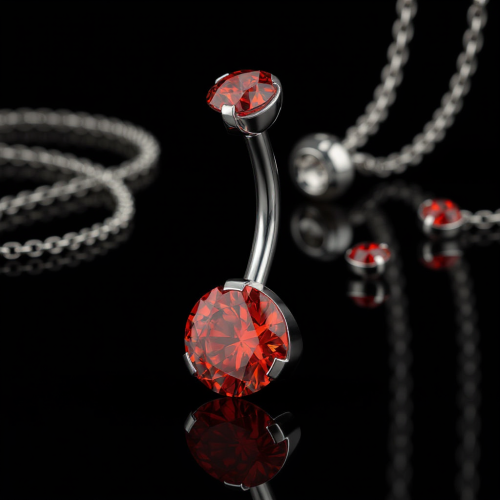 Przejdź do produktu Kolczyk do pępka z dwoma dużymi czerwonymi cyrkoniami