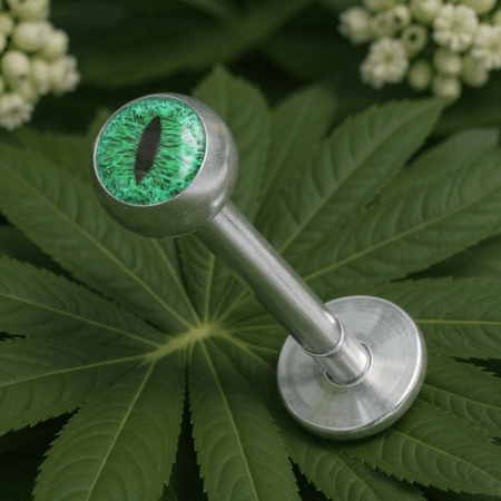 Labret Green Snake Eye z zielonym oczkiem węża, idealny na imprezę i codzienny look.