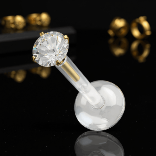 Przejdź do produktu Labret z bioflexu z kryształkiem 3d w złotej oprawie