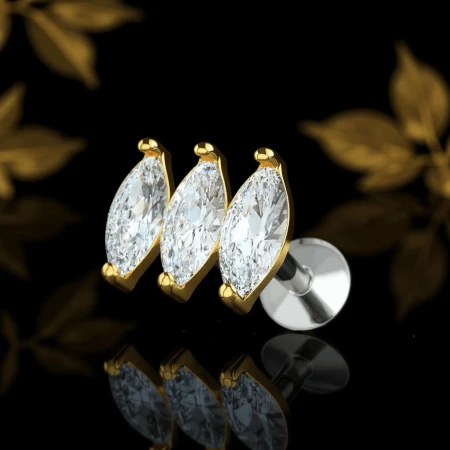 Labret Gold Triple Marquise z trzema kryształowymi markizami CZ w złotej oprawie