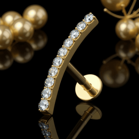 Labret złoty kryształowy łuk