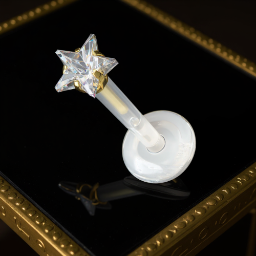 Przejdź do produktu Labret z bioflexu ze złotą cyrkoniową gwiazdką 