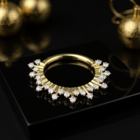 Złote kółeczko clicker z ozdobnym wachlarzem i kryształowym zdobieniem.