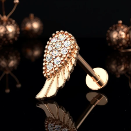 Labret skrzydło anioła różowe złoto