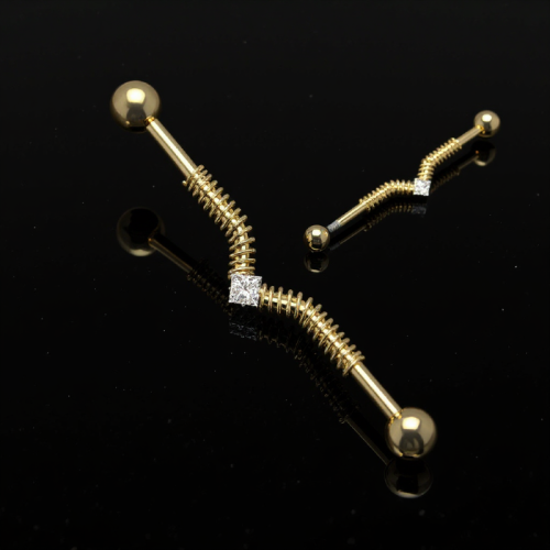 Przejdź do produktu Złota sztanga do industriala ze sprężynką i kryształkiem