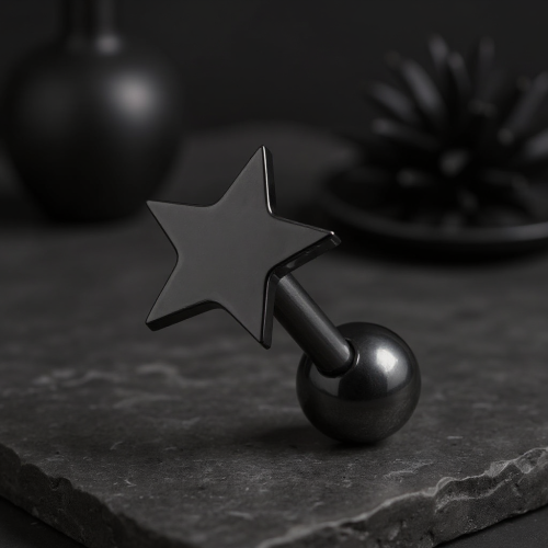 Przejdź do produktu Czarna  sztanga do ucha z gwiazdką 