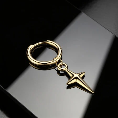 Kolczyk Huggie Star Cross Dangle – stal chirurgiczna 316L