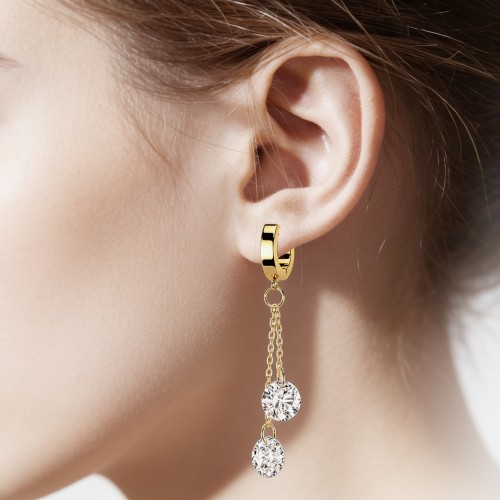 Przejdź do produktu Kółko złote huggie Double Crystal Dangling