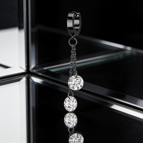Przejdź do produktu Kółko huggie Czarne Double Crystal Dangling  