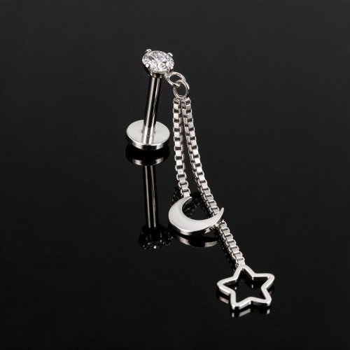 Przejdź do produktu Labret Crescent Moon and Hollow Star