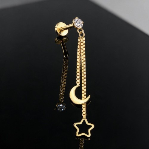 Przejdź do produktu Labret Gold Crescent Moon and Hollow Star