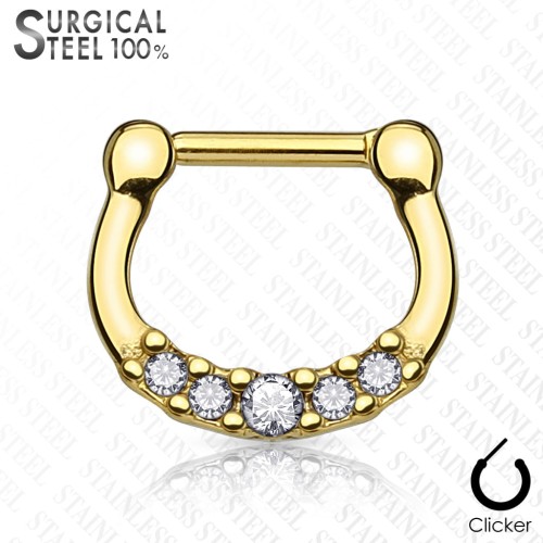 Przejdź do produktu Złoty clicker z pięcioma białymi kryształkami.