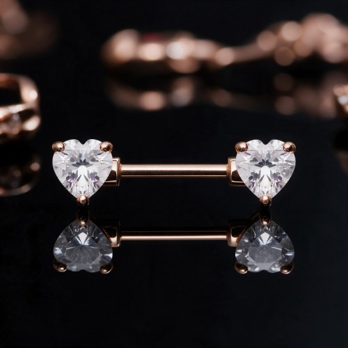 Przejdź do produktu Kolczyk rose gold do sutka kryształowe serca