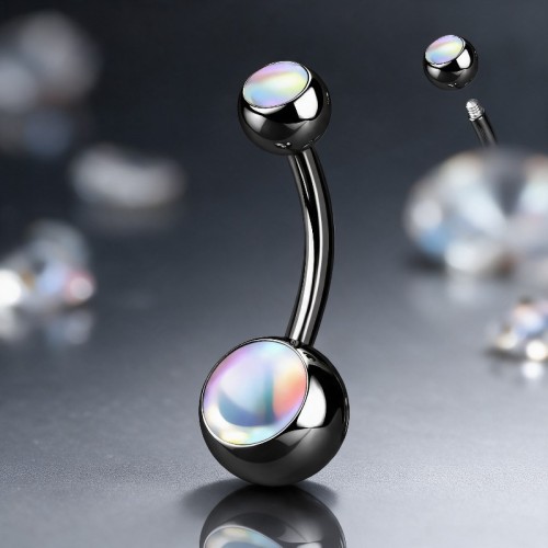 Przejdź do produktu Czarny kolczyk do pępka Iridescent Stone