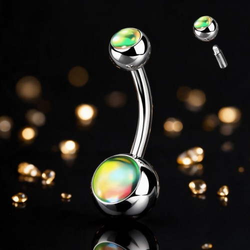 Przejdź do produktu Kolczyk do pępka Green Iridescent Stone