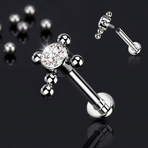 Przejdź do produktu Tytanowy labret Bead Cross  Crystal