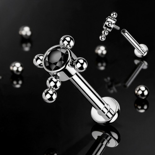 Przejdź do produktu Tytanowy labret Bead Cross Black Crystal