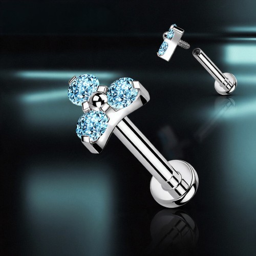 Przejdź do produktu Tytanowy labret trinity z 3 niebieskimi kryształkami