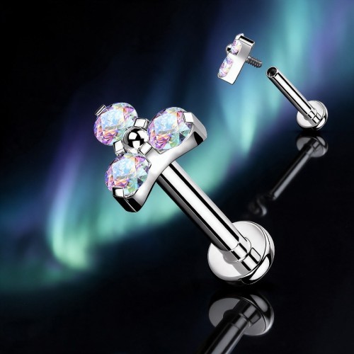 Przejdź do produktu Tytanowy labret trinity z 3 opalizującymi kryształkami