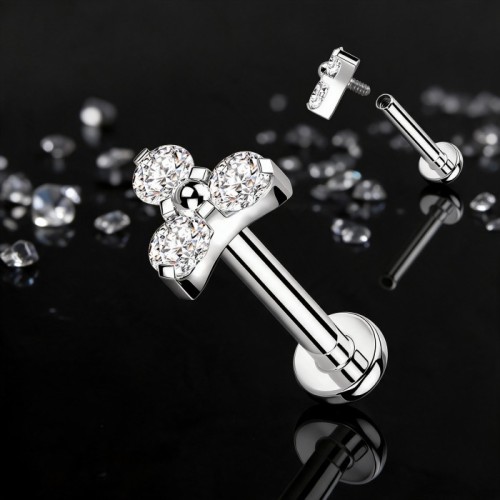 Przejdź do produktu Tytanowy labret trinity z 3 białymi kryształkami