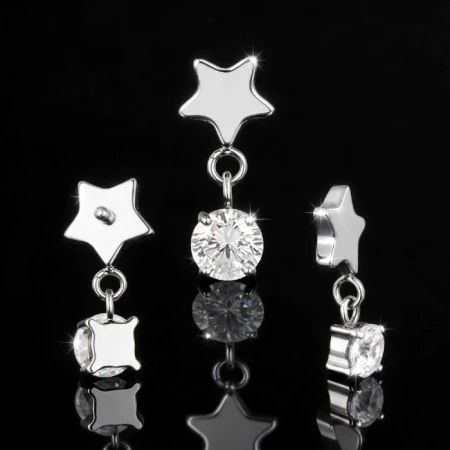 Labret tytanowy Star Crystal Dangle – ASTM F-136, naturalny kolor tytanu