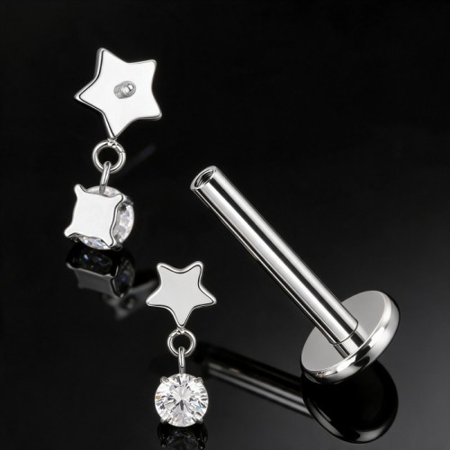 Przejdź do produktu Tytanowy labret Crystal Star Dangle
