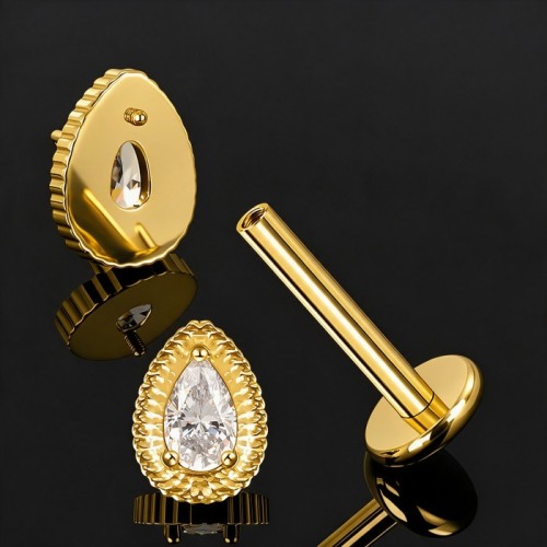 Przejdź do produktu Labret tytanowy Hindu Drop Crystal – złote PVD