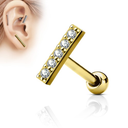 Przejdź do produktu Złota sztanga do ucha z prostokątną ozdobną nakrętką