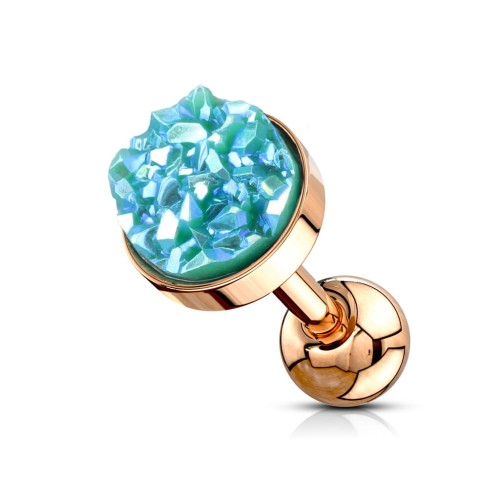 Przejdź do produktu Sztanga do ucha różowe złoto z zieloną druzą