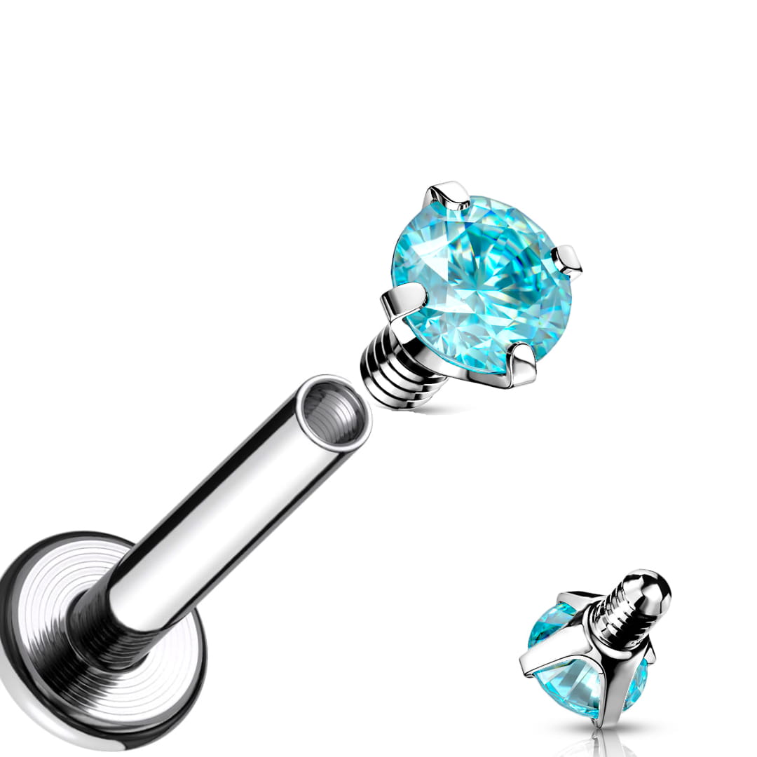 Subtelny labret z błęktiną cyrkonią 3D o średnicy 4 mm, wykonany ze stali chirurgicznej 316L z wewnętrznym gwintem. Idealny do różnych piercingów: lobe, helix, tragus, conch i wargi. Elegancja i komfort noszenia w jednym.