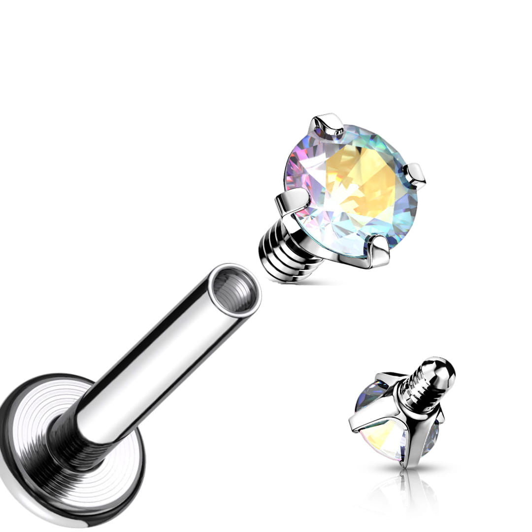 Subtelny labret z opalizującą cyrkonią 3D o średnicy 4 mm, wykonany ze stali chirurgicznej 316L z wewnętrznym gwintem. Idealny do różnych piercingów: lobe, helix, tragus, conch i wargi. Elegancja i komfort noszenia w jednym.