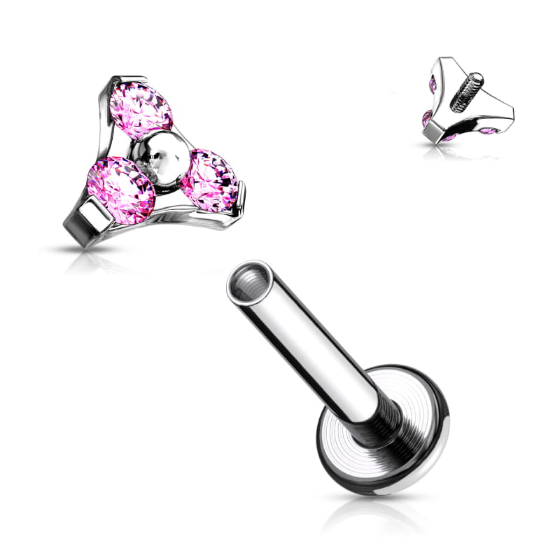 Labret z trzema różowymi cyrkoniami . Elegancki kolczyk ze stali chirurgicznej 316L, idealny do lobe, helix, tragus, conch i medusy. Trwały, wygodny i pełen subtelnego blasku.