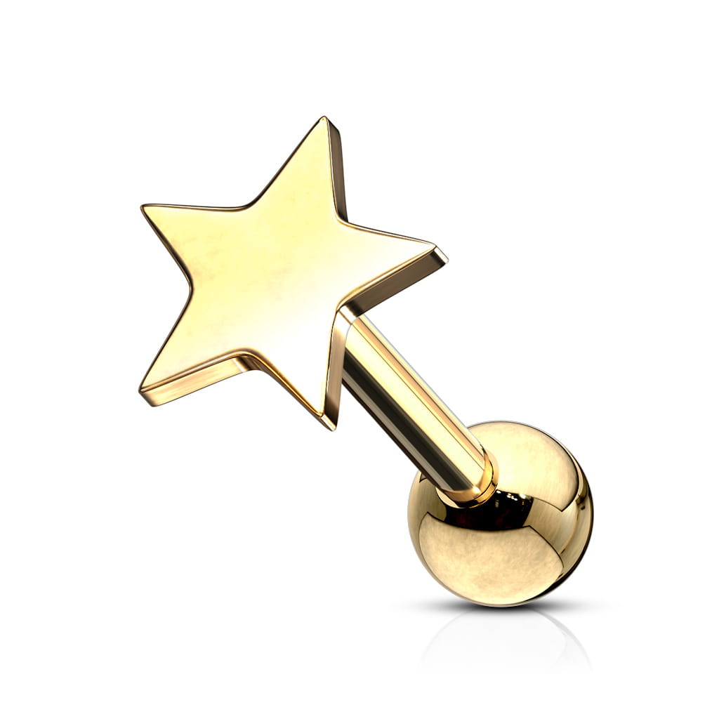Złota sztanga do ucha z gwiazdką