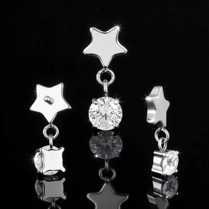 Labret tytanowy Star Crystal Dangle – ASTM F-136, naturalny kolor tytanu